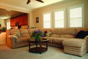 Living room with blinds