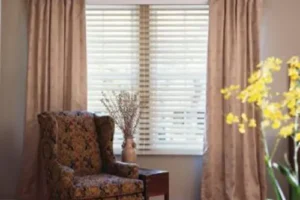 wood living room blinds